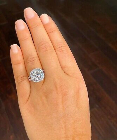 Pre-owned Knr Inc 14k White Gold Cushion F1 Moissanite Natural Diamond Engagement Ring Halo 5.70ct