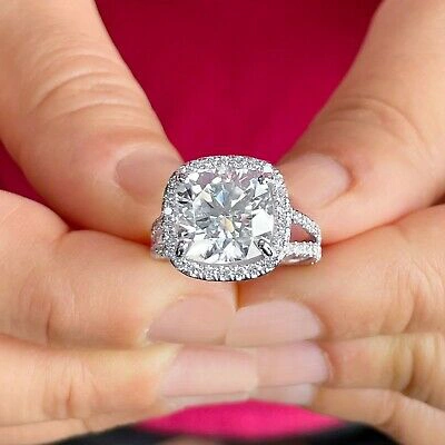 Pre-owned Knr Inc 14k White Gold Cushion F1 Moissanite Natural Diamond Engagement Ring Halo 5.70ct