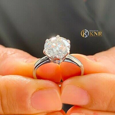 Pre-owned Knr Crown Set 14k Solid White Gold Round Moissanite Engagement Ring Solitaire 3.00ct