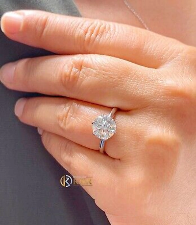 Pre-owned Knr Crown Set 14k Solid White Gold Round Moissanite Engagement Ring Solitaire 3.00ct