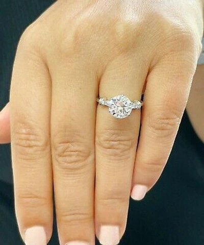 Pre-owned Gia Certified 14k White Solid Gold Round Cut Diamond Engagement Ring 1.74ctw In White/colorless