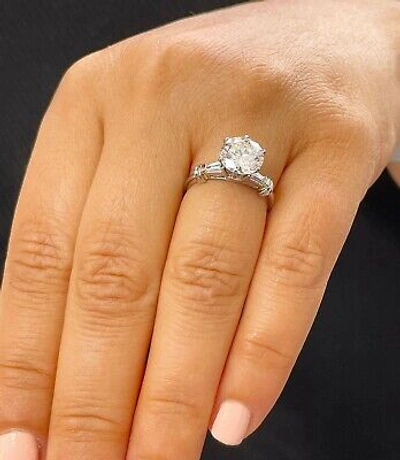 Pre-owned Gia Certified 14k White Solid Gold Round Cut Diamond Engagement Ring 1.74ctw In White/colorless