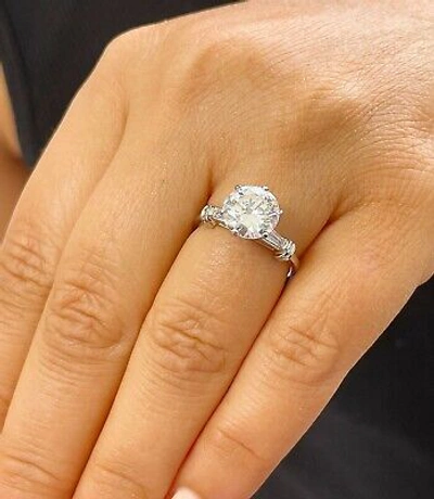 Pre-owned Gia Certified 14k White Solid Gold Round Cut Diamond Engagement Ring 1.74ctw In White/colorless