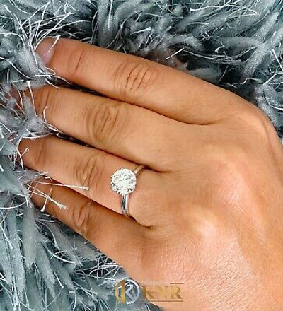 Pre-owned Knr Crown Set 14k Solid White Gold Round Moissanite Engagement Ring Solitaire 3.00ct