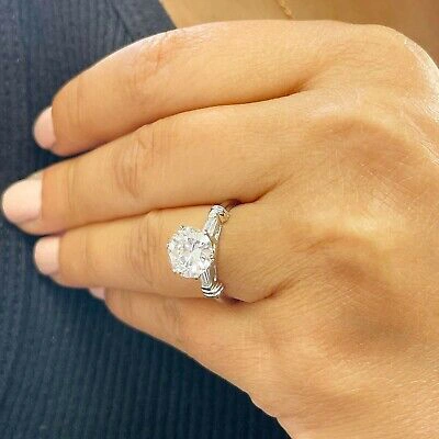 Pre-owned Gia Certified 14k White Solid Gold Round Cut Diamond Engagement Ring 1.74ctw In White/colorless