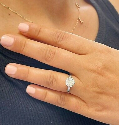 Pre-owned Gia Certified 14k White Solid Gold Round Cut Diamond Engagement Ring 1.74ctw In White/colorless