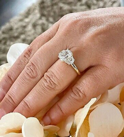 Pre-owned Knr 14k Solid Yellow Gold Cushion And Half Moon Moissanite Engagement Ring 3.00ct In White