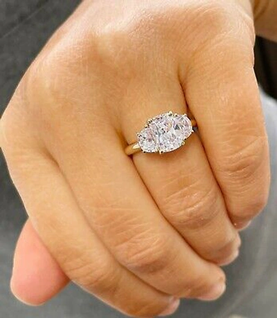 Pre-owned Knr 14k Solid Yellow Gold Cushion And Half Moon Moissanite Engagement Ring 3.00ct In White