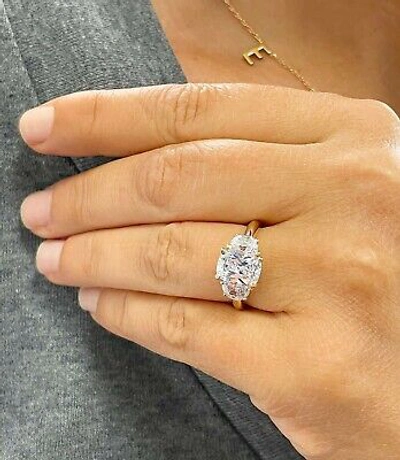 Pre-owned Knr 14k Solid Yellow Gold Cushion And Half Moon Moissanite Engagement Ring 3.00ct In White
