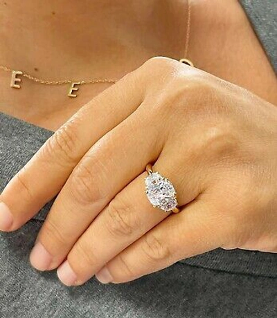 Pre-owned Knr 14k Solid Yellow Gold Cushion And Half Moon Moissanite Engagement Ring 3.00ct In White
