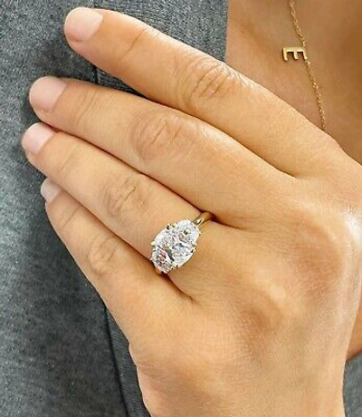 Pre-owned Knr 14k Solid Yellow Gold Cushion And Half Moon Moissanite Engagement Ring 3.00ct In White