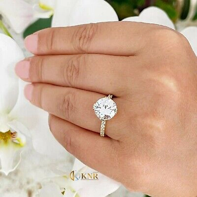 Pre-owned Knr Inc 14k Solid Yellow Gold Round Moissanite And Natural Diamond Engagement Ring 4.50