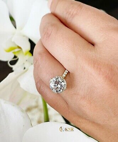 Pre-owned Knr Inc 14k Solid Yellow Gold Round Moissanite And Natural Diamond Engagement Ring 4.50