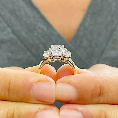Pre-owned Knr 14k Solid Yellow Gold Cushion And Half Moon Moissanite Engagement Ring 3.00ct In White