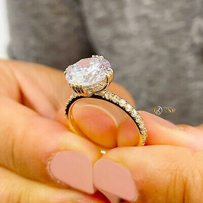 Pre-owned Knr Inc 14k Solid Yellow Gold Round Moissanite And Natural Diamond Engagement Ring 4.50