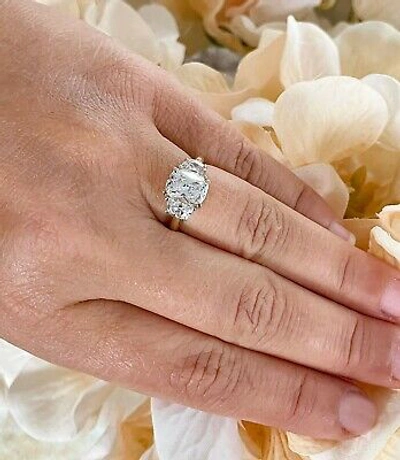 Pre-owned Knr 14k Solid Yellow Gold Cushion And Half Moon Moissanite Engagement Ring 3.00ct In White