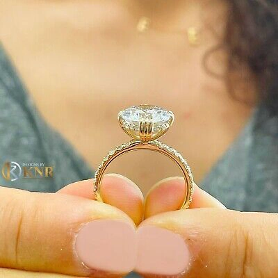 Pre-owned Knr Inc 14k Solid Yellow Gold Round Moissanite And Natural Diamond Engagement Ring 4.50