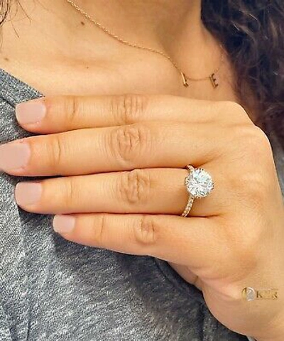 Pre-owned Knr Inc 14k Solid Yellow Gold Round Moissanite And Natural Diamond Engagement Ring 4.50