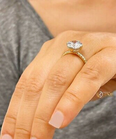 Pre-owned Knr Inc 14k Solid Yellow Gold Round Moissanite And Natural Diamond Engagement Ring 4.50