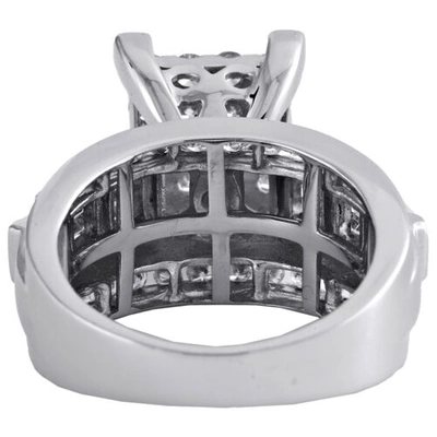 Pre-owned Jfl Diamonds & Timepieces 10k White Gold Round & Baguette Diamond Rectangle Cluster Engagement Ring 2 Ct.