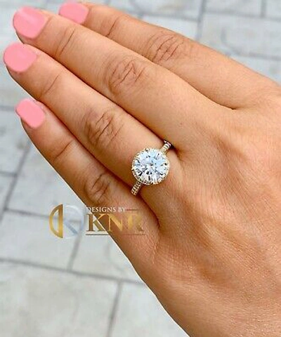 Pre-owned Knr Inc 14k Yellow Gold Round Moissanite And Natural Diamond Engagement Ring Halo 3.30ct