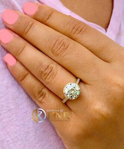Pre-owned Knr Inc 14k Yellow Gold Round Moissanite And Natural Diamond Engagement Ring Halo 3.30ct