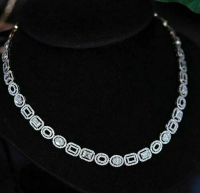 Pre-owned Natsoul 18ct White Oval Vs Emerald Moissanite Halo Chain Necklace 925 Sterling Silver