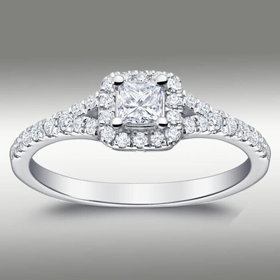Pre-owned Halo Diamond Engagement Ring .60ct H/si2  Princess Cut 14k White Gold Split Shank In White/colorless