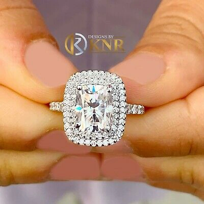 Pre-owned Knr Inc 14k Solid White Gold Cushion Moissanite And Natural Diamond Engagement Ring 4.00