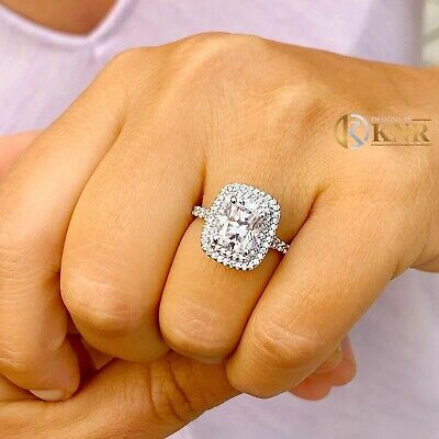 Pre-owned Knr Inc 14k Solid White Gold Cushion Moissanite And Natural Diamond Engagement Ring 4.00