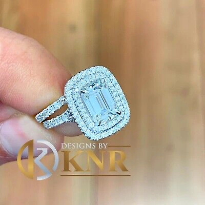 Pre-owned Halo 14k White Gold Emerald Cut Natural Diamond Engagement Ring And Band  2.50ctw