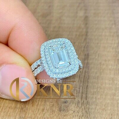 Pre-owned Halo 14k White Gold Emerald Cut Natural Diamond Engagement Ring And Band  2.50ctw