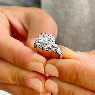 Pre-owned Knr Gia Certified 14k White Gold Round Diamond Engagement Ring And Band Halo 2.30ctw