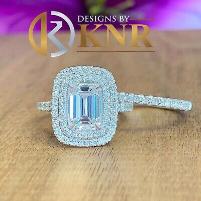 Pre-owned Halo 14k White Gold Emerald Cut Natural Diamond Engagement Ring And Band  2.50ctw