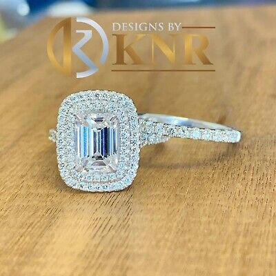 Pre-owned Halo 14k White Gold Emerald Cut Natural Diamond Engagement Ring And Band  2.50ctw