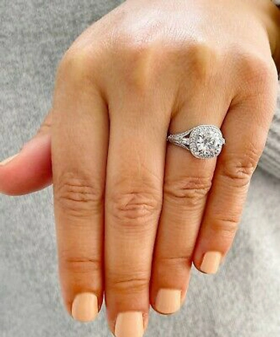 Pre-owned Knr Gia Certified 14k White Gold Round Diamond Engagement Ring And Band Halo 2.30ctw