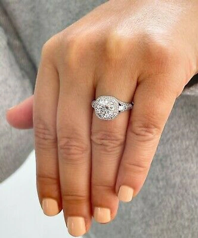 Pre-owned Knr Gia Certified 14k White Gold Round Diamond Engagement Ring And Band Halo 2.30ctw