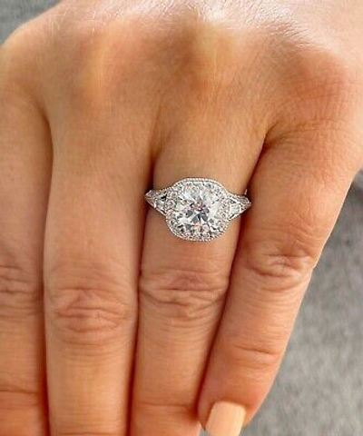 Pre-owned Knr Gia Certified 14k White Gold Round Diamond Engagement Ring And Band Halo 2.30ctw