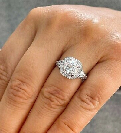 Pre-owned Knr Gia Certified 14k White Gold Round Diamond Engagement Ring And Band Halo 2.30ctw