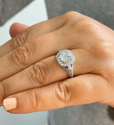 Pre-owned Knr Gia Certified 14k White Gold Round Diamond Engagement Ring And Band Halo 2.30ctw