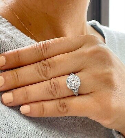 Pre-owned Knr Gia Certified 14k White Gold Round Diamond Engagement Ring And Band Halo 2.30ctw