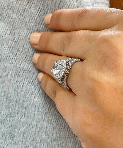 Pre-owned Knr Gia Certified 14k White Gold Round Diamond Engagement Ring And Band Halo 2.30ctw