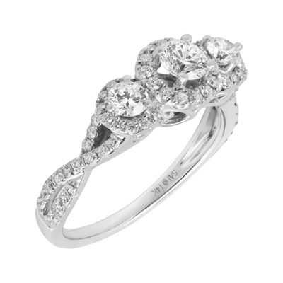 Pre-owned Finecraft 1 Cttw Diamond Trio Engagement Ring In 14k White Gold