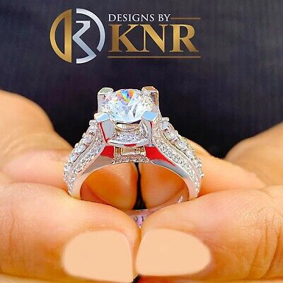 Pre-owned Knr Inc 14k White Gold Round Cut Forever One Moissanite Diamonds Engagement Ring 2.80ctw