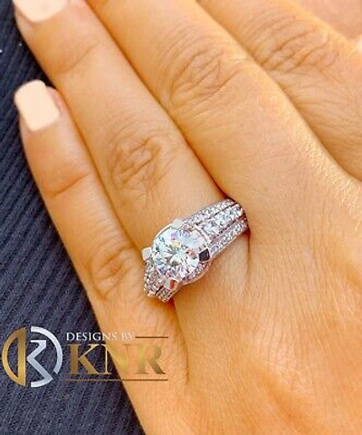 Pre-owned Knr Inc 14k White Gold Round Cut Forever One Moissanite Diamonds Engagement Ring 2.80ctw
