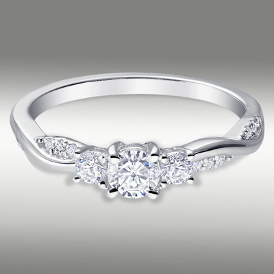 Pre-owned Arista Jewels Diamond Ring .52 Carat H/s12 Three Stone 14k White Gold Twisted Side Accents In White/colorless
