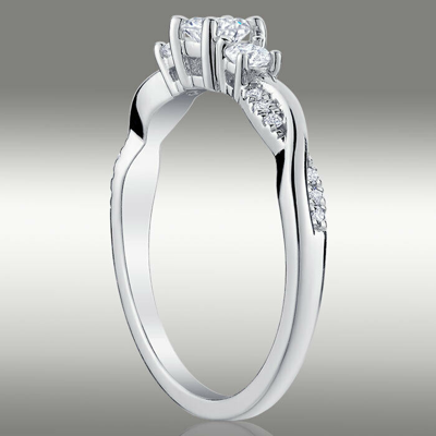 Pre-owned Arista Jewels Diamond Ring .52 Carat H/s12 Three Stone 14k White Gold Twisted Side Accents In White/colorless