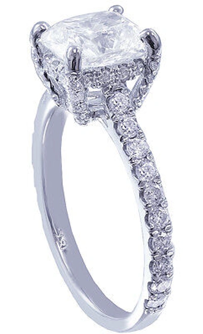 Pre-owned Halo 14k White Gold Cushion Cut Diamond Engagement Ring Art Deco  Bridal 1.65ctw
