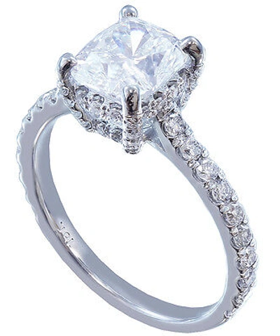 Pre-owned Halo 14k White Gold Cushion Cut Diamond Engagement Ring Art Deco  Bridal 1.65ctw