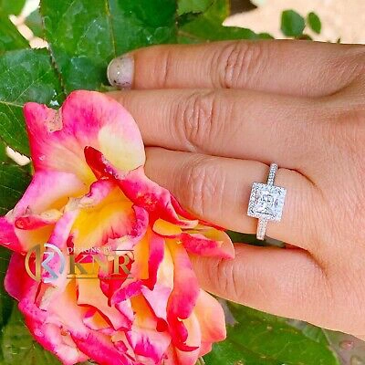 CHARLES & COLVARD Pre-owned 14k White Gold Princess Moissanite And Natural Diamond Engagement Ring 1.70ctw